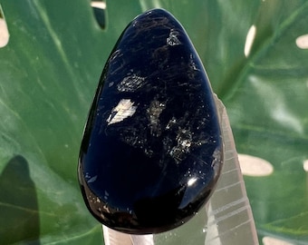Nuummite Pear Cabochon with Bronze and Gold Flashes - Genuine Rare Greenland Crystal - Palm Stone Tumbled Alternative
