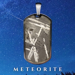 Meteorite Pendant - Stainless Steel Dog Tag - Genuine Tektite Mens Jewelry Gift - CrystalRockStar