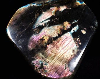 Labradorite Display Crystal - Pink Rainbow - Flashy Centerpiece - Large Self Standing Freeform 4.3" Office Home Desk Decor Table Centerpiece