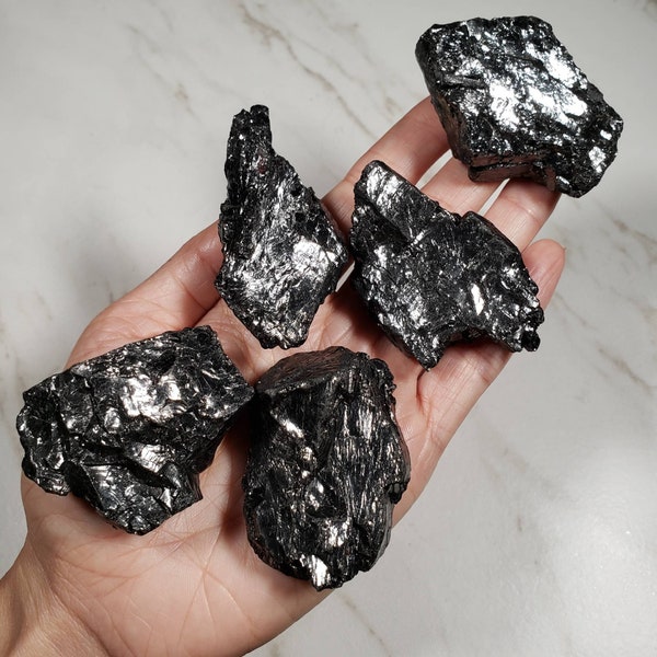 Elite Noble Shungite - Genuine High Grade Pure Quality - Large Silver Chunky Raw 2" 3.3" - Fullerenes - Water Purification - Conductive