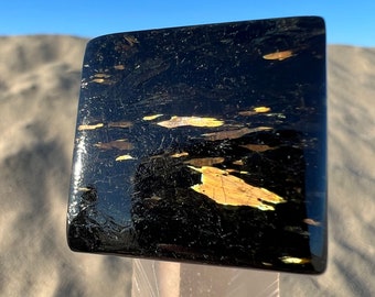Rare Greenland Nuummite Square Cabochon: Bronze Flash Crystal, Empath Protection
