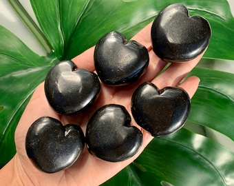 Shungite Heart Palm Stone - EMF and Empath Protection - Puffy Shape Chunky 1.6"