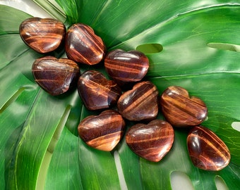 Red Tiger Eye Heart Palm Stone - Root Chakra Meditation Crystal for Grounded Protection and Motivation - Flashy Chunky 1.7"