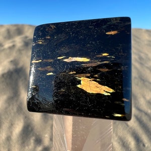 Nuummite Square Cabochon with Bronze Flashes - Genuine Rare Greenland Crystal - Empath Protection Cab - 3 Billion Years Old