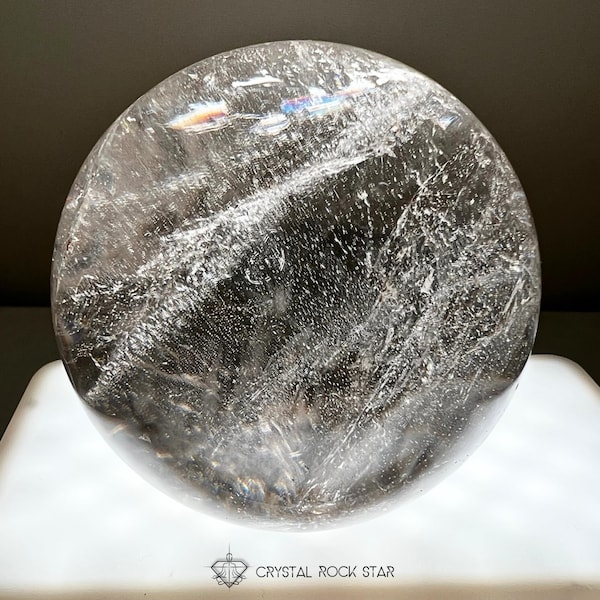 Large 3" Clear Quartz Sphere - Psychic Scrying Crystal Ball with Rainbow Inclusions - Shelf Mantle Decor