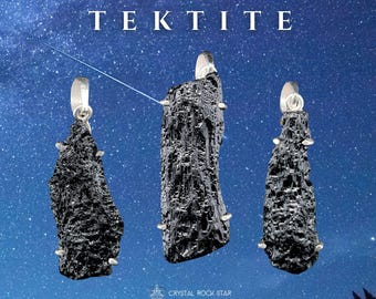 Tektite Sterling Silver Pendant - Genuine Rough Raw Black Indochine Vietnam Tektite Necklace - Unique Ancient History Jewelry Gift