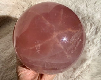 Star Rose Quartz Sphere - Rainbow Inclusions Large 8.3” Love Stone - Pink Crystal Ball Decor Centerpiece Display - Mothers Day Wedding Gift