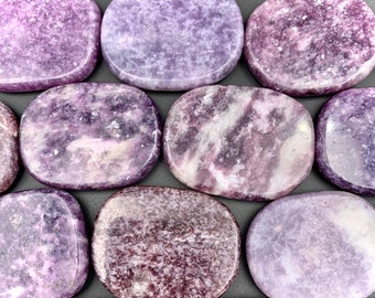 Lepidolite Palm Stone - Lavender Purple Crystal for Dream Recall - Lays Flat - For Third Eye Chakra Meditation