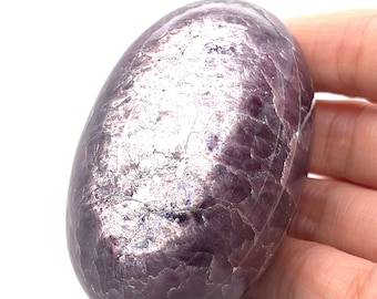 Large  Gem Lepidolite Lingam Palm Stone - Flashy Lavender Purple Chunky - Dream Recall Crystal -  Premium Flash Shine 2.6" 5.9oz