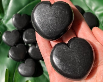 Shungite Heart Palm Stone - EMF and Empath Protection - Genuine Purification Mineral - Puffy Shape Chunky Large 1.8" 2oz