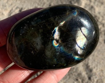 Rainbow Labradorite Palm Stone 2.6" - Rainbow Flash - Empath Protection Meditation Flashy Crystal