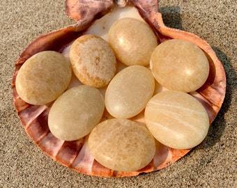 Orangen Calcit Palm Sorgenstein - Sakral Solar Plexus Chakra Ausgleich spiritueller Kristall für Meditation