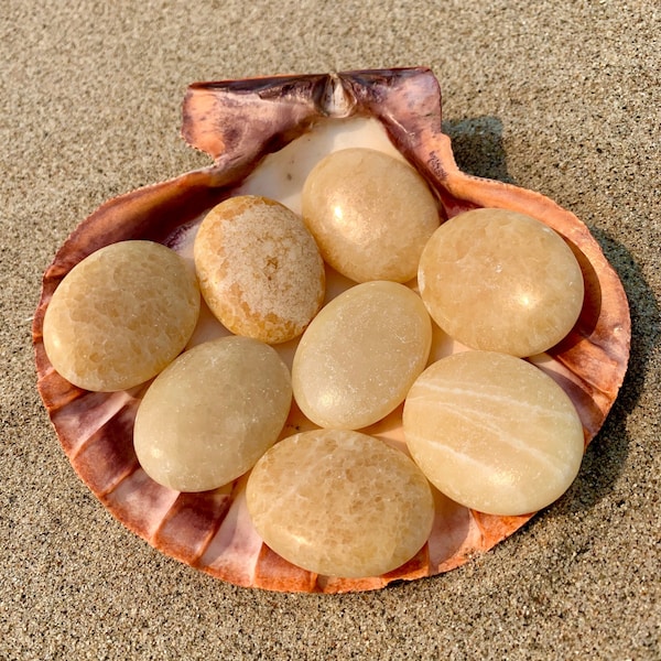 Orange Calcite Palm Worry Stones - Sacral Solar Plexus Chakra Balancing Natural Crystals - Meditation Gift