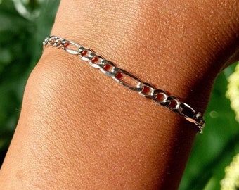 Bracciale A Maglia Figaro In Argento Sterling 925 Bianco Spessore 3,40 - Foto 4