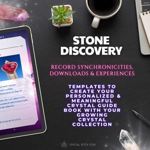 CrystalRockStar Stone Discovery - Record Synchronicities, Meditation Downloads & Experiences - Templates to create your personalized & meaningful crystal guide book with your growing crystal collection. Crystal healing bible - Crystal Collector Journal PDF – Gem Tracking & Properties Logbook, Digital Diary, Metaphysical Meanings, Pink Celestial Meditation Plannercustom digital book.