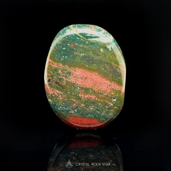 Ocean Jasper Crystal Palm Stone - Red Green Pink Worry Stone Starseed Meditation Gift - Energy Clearing