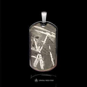 Meteorite Pendant - Stainless Steel Dog Tag - Genuine Tektite Mens Jewelry Gift - CrystalRockStar