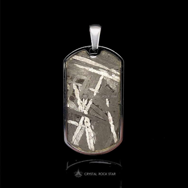 Meteorite Pendant - Stainless Steel Dog Tag - Genuine Tektite Mens Jewelry Gift - CrystalRockStar