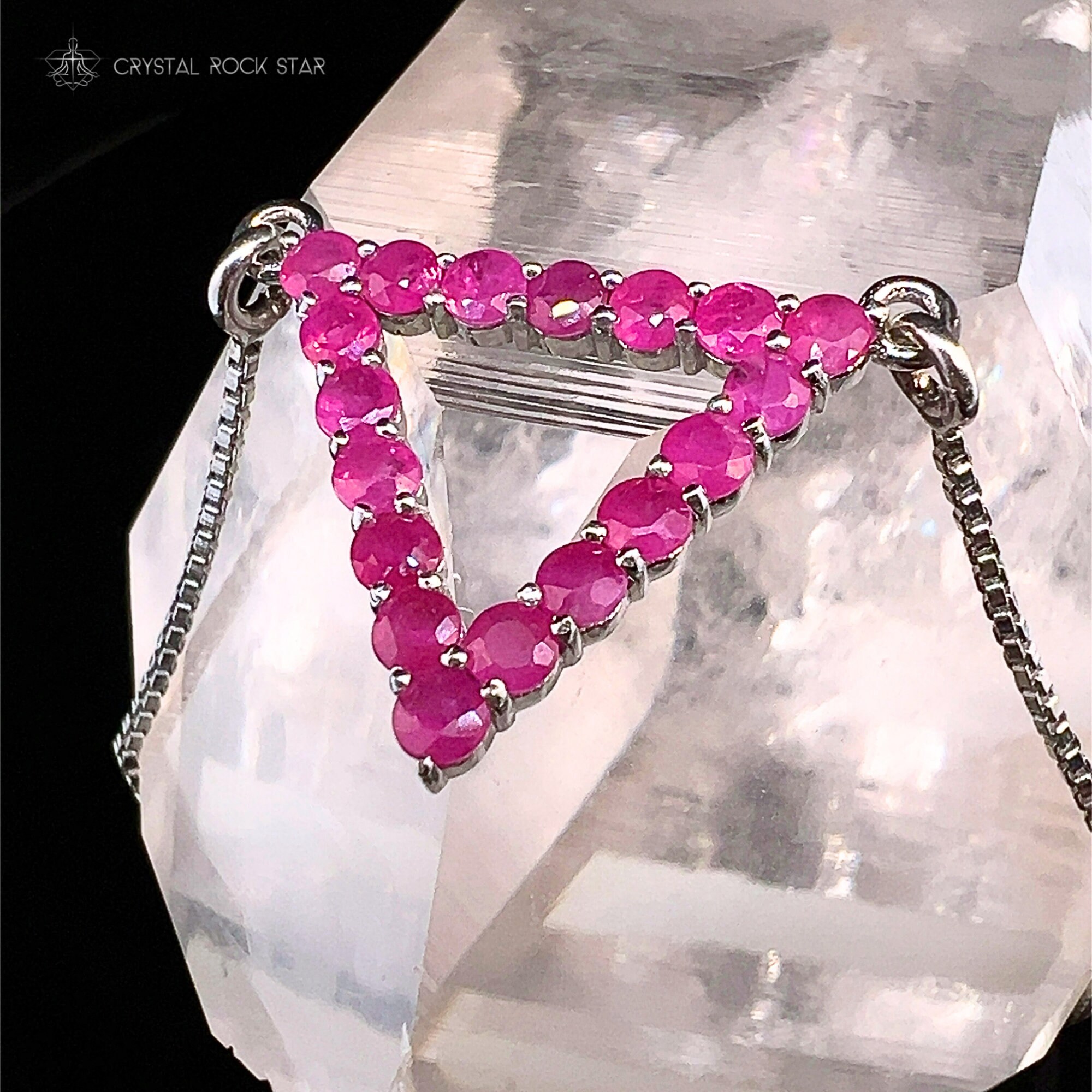 Natural Ruby Triangle Pendant - Sterling Silver Chain - Pink July ...