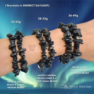 Nuummite Chip Bead Stretch Bracelet - Worlds Oldest 3 Billion Year Old Crystal Rock Star - Genuine Greenland Black Empath Protection Stone with Gold Flashes