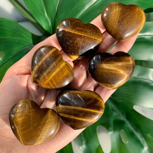 Tiger Eye Heart Palm Stone - Golden Solar Plexus and Root Chakra Meditation Crystal for Empowerment and Prosperity - Chunky 1.7 Inches - Crystal Rock Star CA Shop