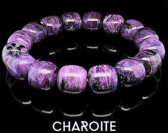 Charoite Power Bracelet, Chunky Barrel 13mm Purple Beads, Meaningful Jewelry Birthday Gift, Etheric Protection Transformation Unisex 7 Inch