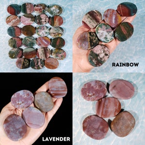 Ocean Jasper Palm Stone - Flat Oval Crystal for Manifestation - Rainbow and Lavender Polished Genuine Crystals - CrystalRockStar CA Shop