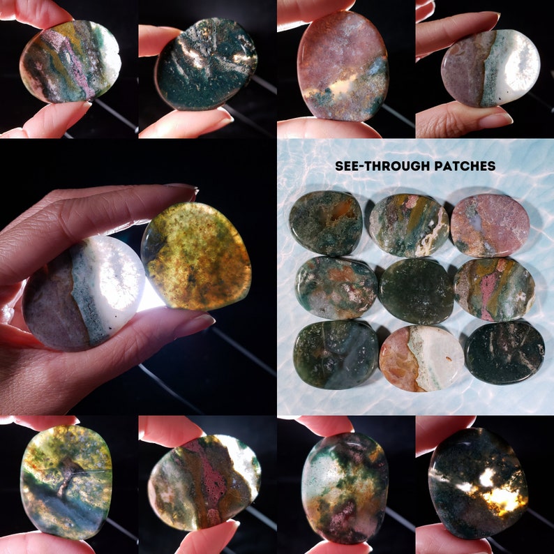 Ocean Jasper Palm Stone - Flat Oval Crystal for Manifestation - Purple Yellow Pink Green Rainbow Red & Semi-Translucent Jelly Fish Collection - CrystalRockStar California Shop