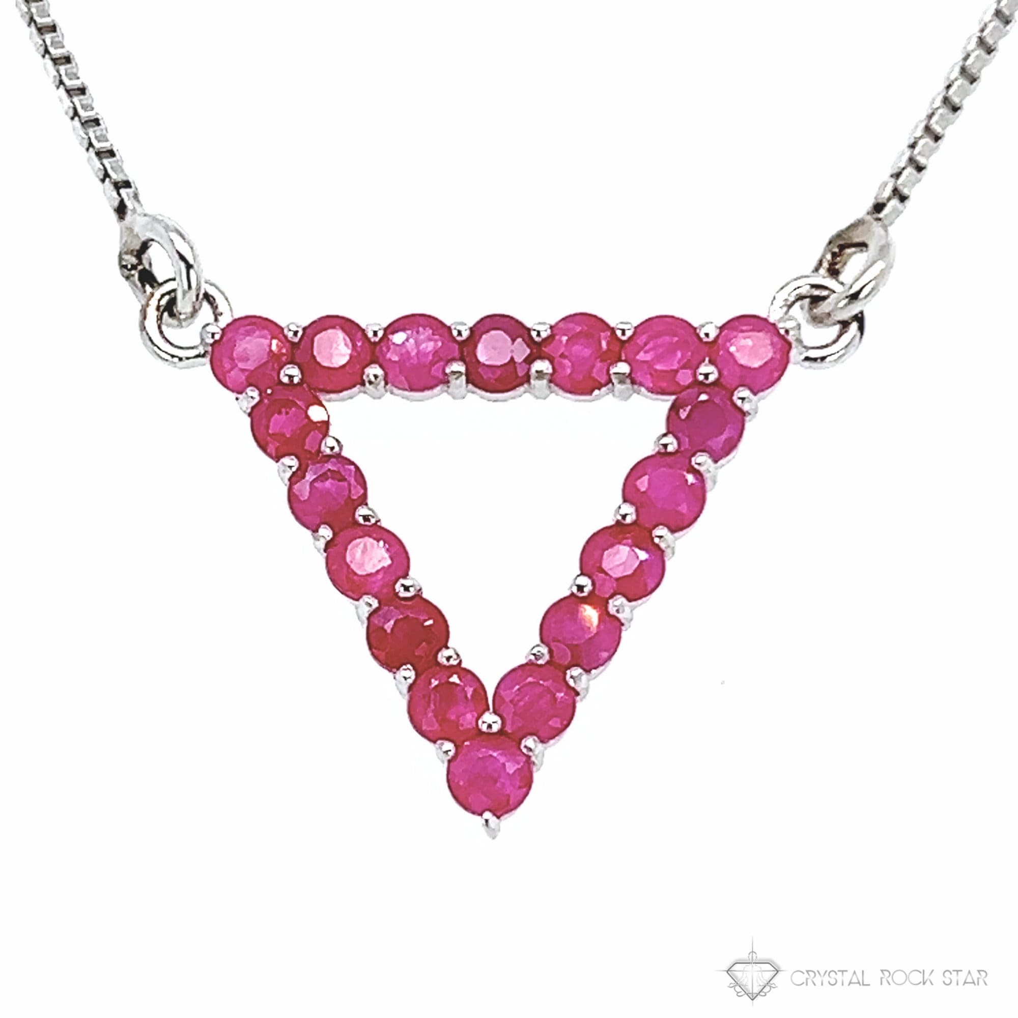 Natural Ruby Triangle Pendant - Sterling Silver Chain - Pink July ...