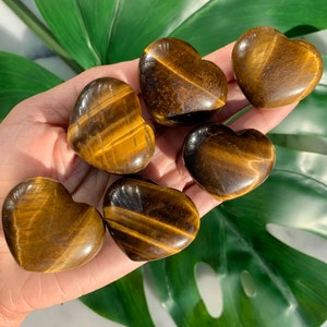 Tiger Eye Heart Palm Stone - Golden Solar Plexus and Root Chakra Meditation Crystal for Empowerment and Prosperity - Chunky 1.7 Inches - Crystal Rock Star CA Shop