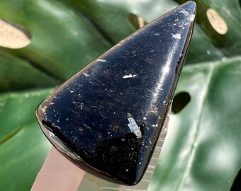 Greenland Nuummite Cabochon - Silver Flash Triangle Stone, Rare Negative Energy Removal Cleansing Protection Crystal
