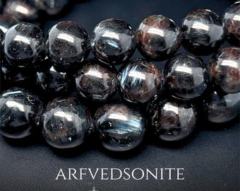 Pulsera llamativa de arfvedsonita - Cuentas elásticas de 8 mm y 10 mm, auténticas cuentas naturales - Destellos azules - Joyería de cristal para meditación y transformación