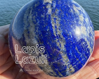 Lapis Lazuli Sphere - Premium A Grade Natural Blue Crystal Ball - From Pakistan - 71mm 2.8" - Calcite Pyrite Inclusions - Grid Centerpiece