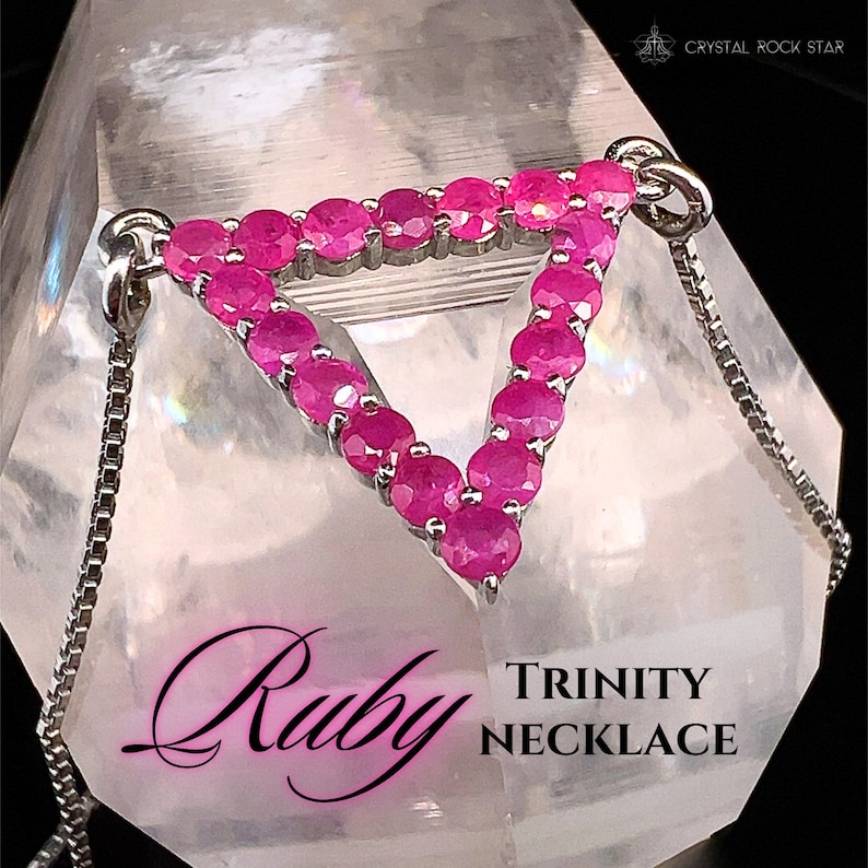 Natural Ruby Triangle Pendant - Sterling Silver Chain - Pink July ...