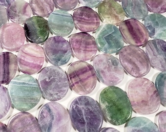 Rainbow Fluorite Palm Stone Meditation Crystal Gift - Pastel Lavender Green 1.8"