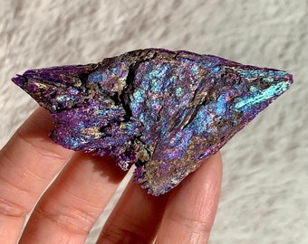 Purple Rainbow Kyanite - Naturally Fused Twin Titanium Aura Empath Protection Raw Crystal Wand - Phoenix Bird Crystallized Feather