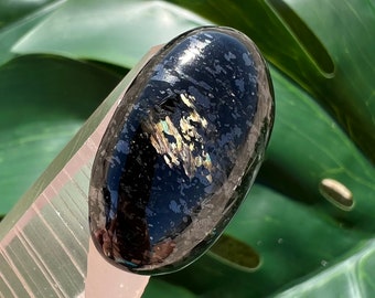 Nuummite Oval Cabochon - Authentic Greenland Crystal Cabochon For Jewelry Making or Palm Stone Alternative - Blue Flash Rare Stone