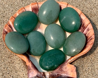 Light Green Aventurine Palm Stone - Puffy Oval Polished Meditation Crystal - For Abundance and Heart Chakra Work