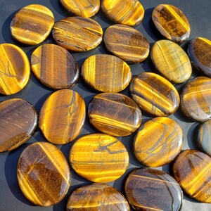 Tiger Eye Palm Stone - Oval Polished Meditation Crystal - Solar Chakra - Empowerment Prosperity Abundance Manifestation - CrystalRockStar Los Angeles CA Shop - Premium Shine