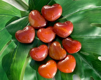 Carnelian Heart Palm Stone - Orange Natural Sacral Chakra Meditation Crystal for Passion and Creativity - Puffy Shape 1.7"