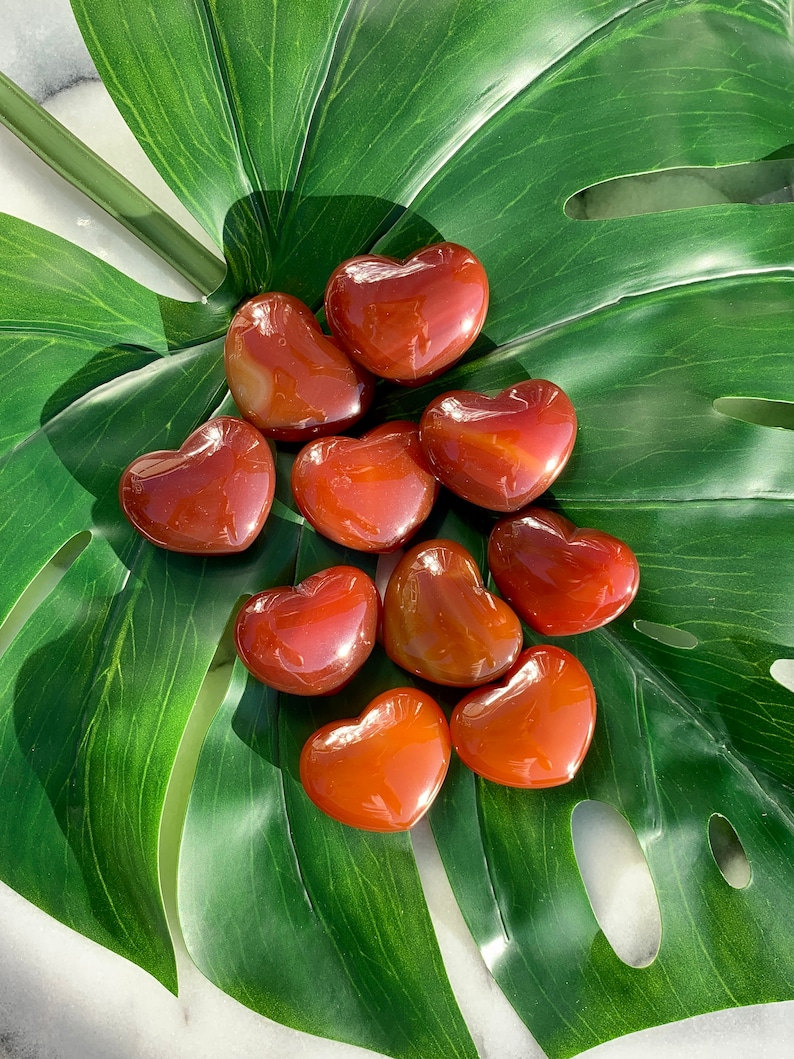 Carnelian Heart Palm Stone - Orange Natural Sacral Chakra Meditation Crystal for Passion and Creativity - Puffy Shape 1.7 Inches - CrystalRockStar CA Shop