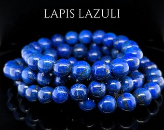 Lapis Lazuli Bead Stretch Bracelet, Empath Protection, Third Eye Intuition Crystal, 9mm - 9.5mm Beads, Size 6.5"  Jewelry Lover Gift