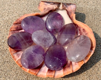 Amethyst Palm Stone Pocket Protection and Meditation Crystal - Polished 1.8" Long Oval Pillow Shape