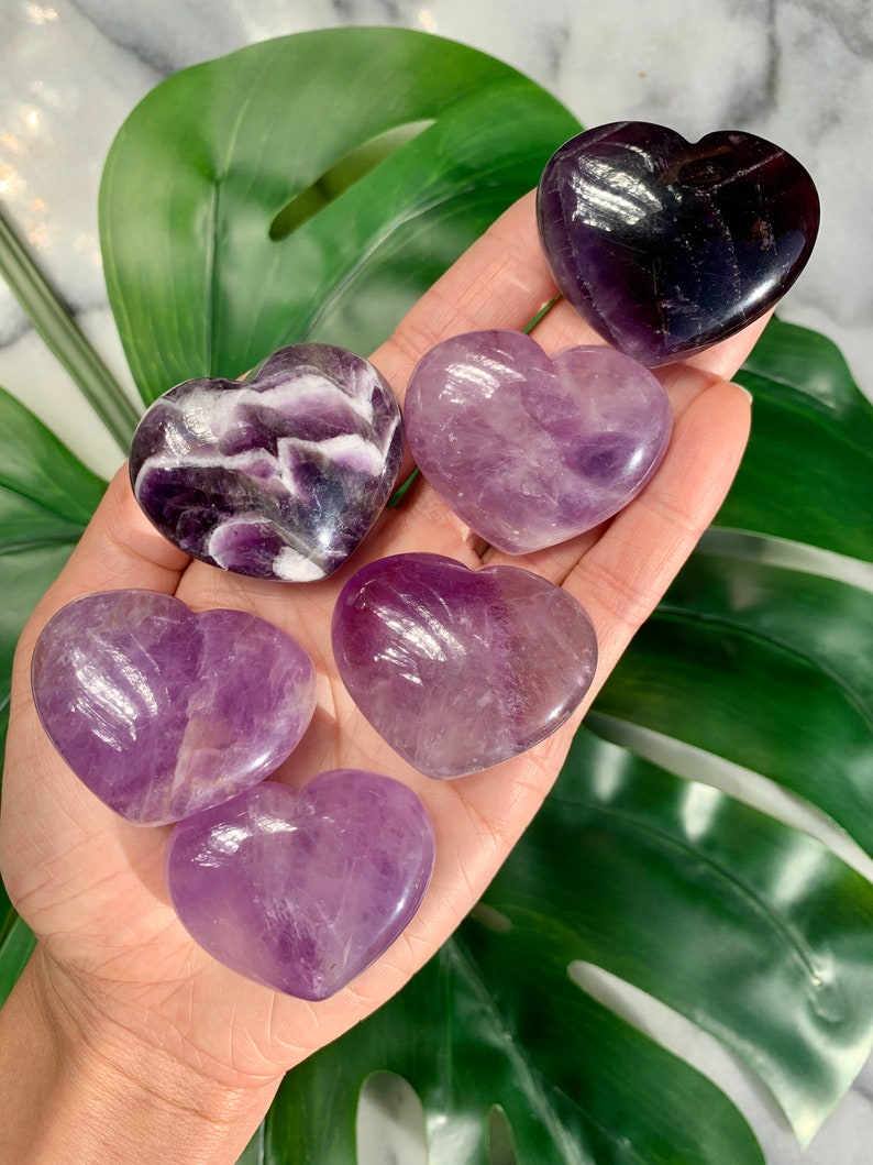 Amethyst Puffy Heart Palm Stone - Polished Purple Crystal - Chunky 1.7" - CrystalRockStar Meditation Yoga Collector Decor