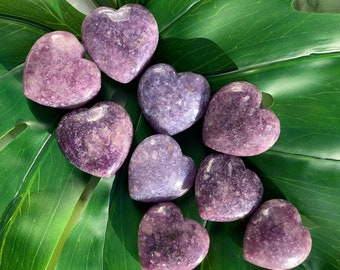 Lepidolite Puffy Heart Palm Stone -  Must Have Purple Dream Crystal for Meditation - Chunky 1.6"