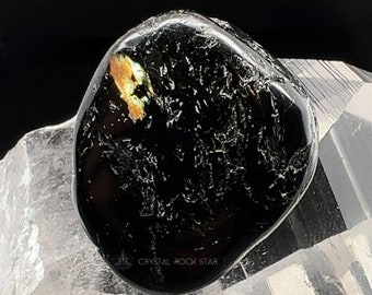 Genuine Greenland Nuummite - 3 Billion Years Old Rare Collector Crystal - Empath Protection Tumbled Stone 1.1" 10.3g Blue Gold Flash