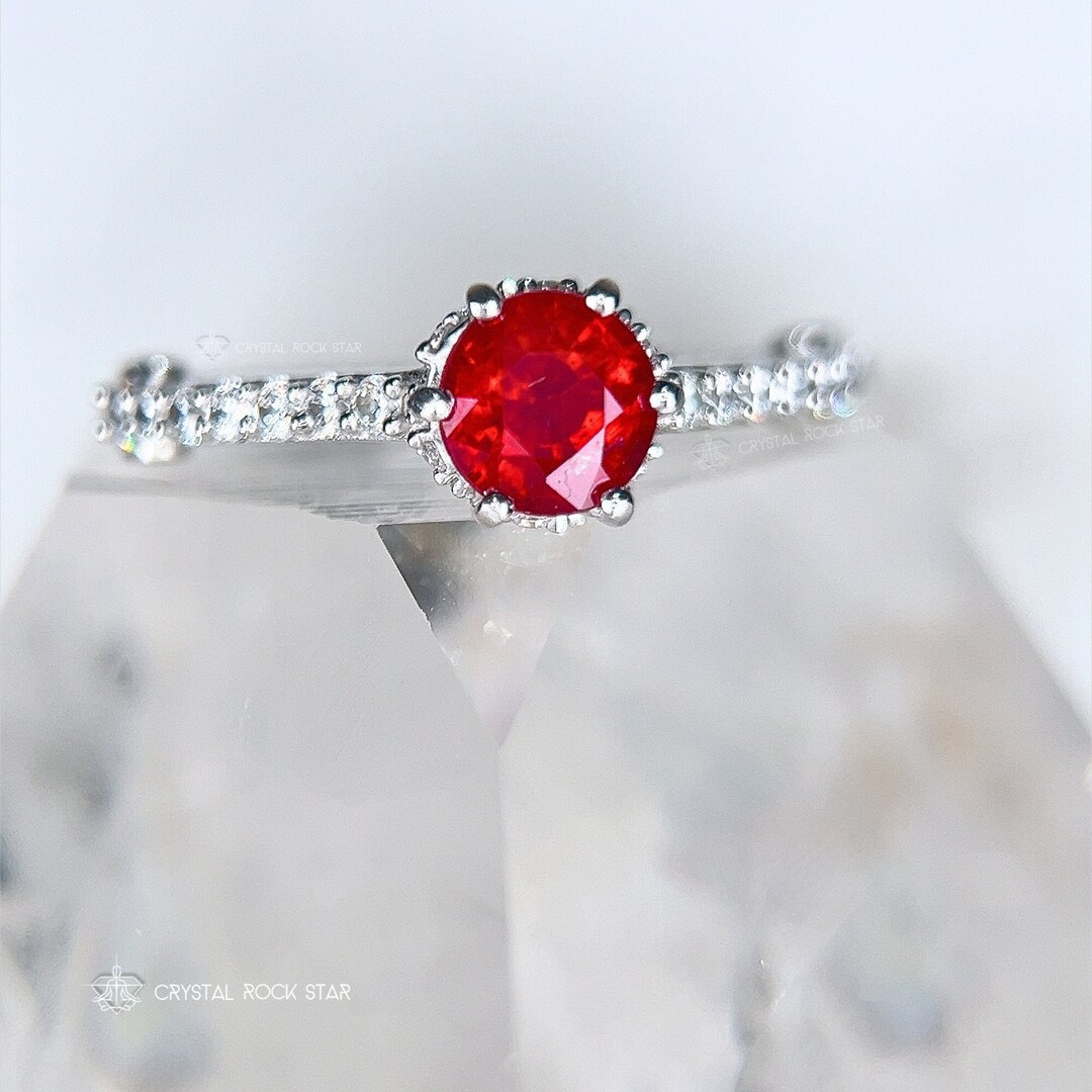 Ruby Sterling Silver Ring - Round July Birthstone Engagement Promise ...