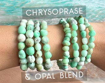 Pulsera de pepitas de crisópalo: pulsera elástica de cuentas de cristal verde claro de ópalo crisoprasa para un equilibrio óptimo.