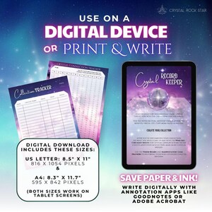 Use on a Digital Device or Print & Write - Save paper & ink! Write digitally with Goodnotes or Adobe Acrobat - CrystalRockStar Crystal Record Keeper - Collection & Meditation Connection Tracker Printable Instant Download PDFs A4 US LetterSize - Crystal Collector Journal PDF – Gem Tracking & Properties Logbook, Digital Diary, Metaphysical Meanings, Pink Celestial Meditation Planner
