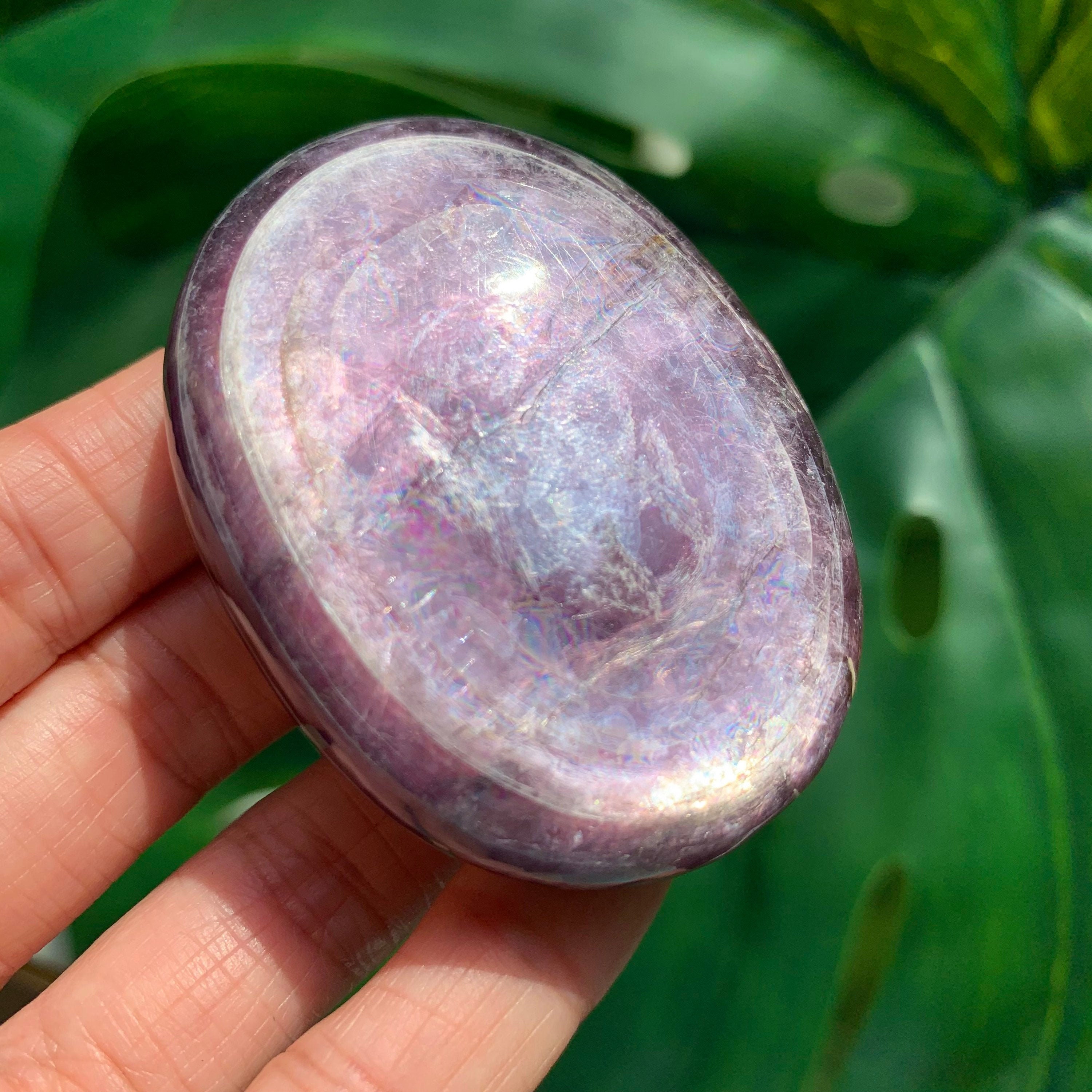 Chunky Gem Lepidolite Palm Stone Large 2.3" - Third Eye Chakra - Empath Crystal Favorite - Purple Flash 3.3oz